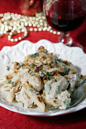 Christmas turkey penne with lemon, walnut & ginger